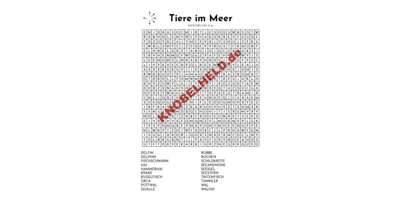 Wortsuchrätsel - Thema Tiere im Meer