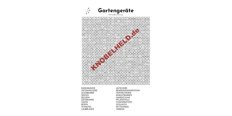 Wortsuchrätsel - Thema Gartengeräte