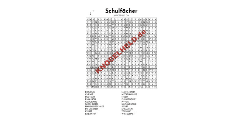 Wortsuchrätsel - Thema Schulfächer